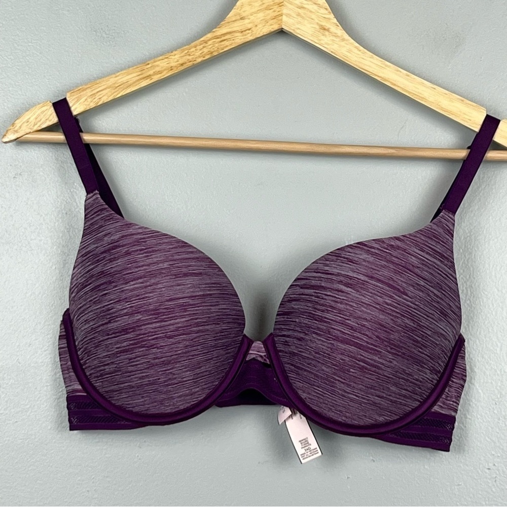 Victoria’s Secret purple Perfect Shape underwire mesh trim bra, 34D.